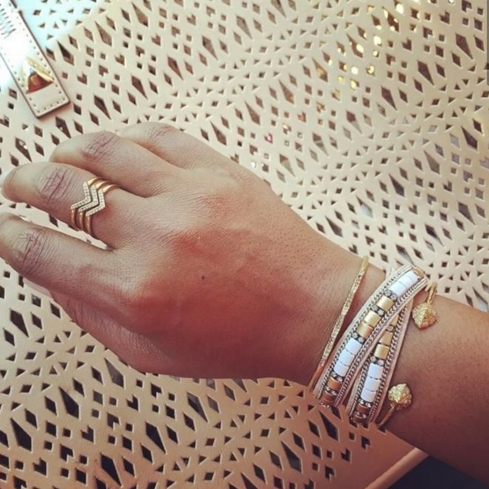 Stella & Dot Cady Beige Leather Wrap Bracelet - Picture 2 of 7